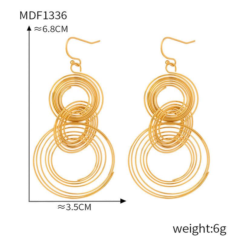 B廠-歐美長款個性鈦鋼鍍金多層圓圈耳環女式新款誇張彈簧型大圓圈耳墜「F1336」24.03-2 - 安蘋飾品批發