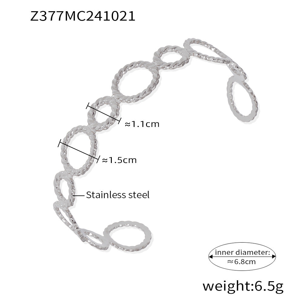 B廠-螺紋圓環拼接開口手鐲歐美新款不鏽鋼鍍18K真金簡約飾品潮「Z377」24.10-4