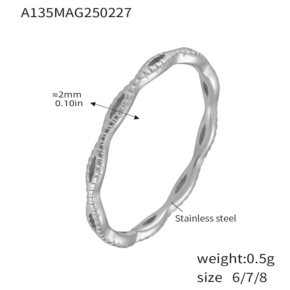 B廠-法式簡約細素圈精緻紋理鏤空可疊戴小眾鈦鋼尾戒戒指批發女「A133-134-135」25.03-1