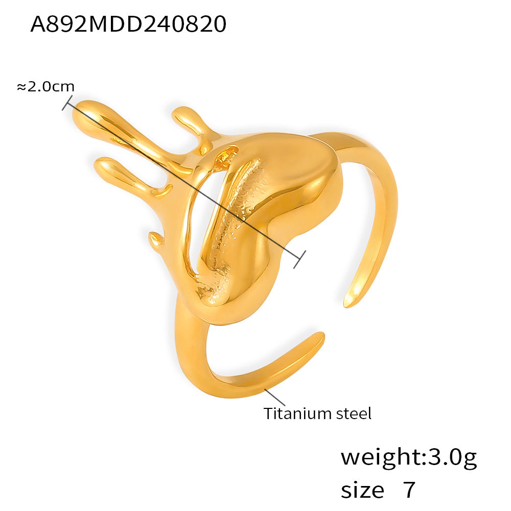 B廠-歐美風愛心鏤空融化開口戒指PVD鍍18K真金女士復古潮流手飾品批發「A892」24.08-4