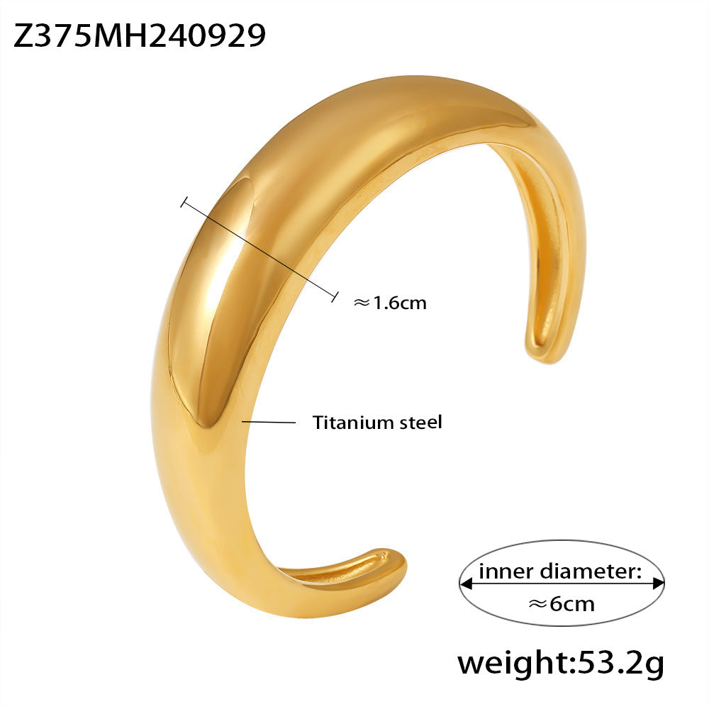 B廠-歐美ins風熱銷月牙狀C型開口鑄造光面手鐲鈦鋼鍍18K金簡約手飾品「Z375」24.10-2