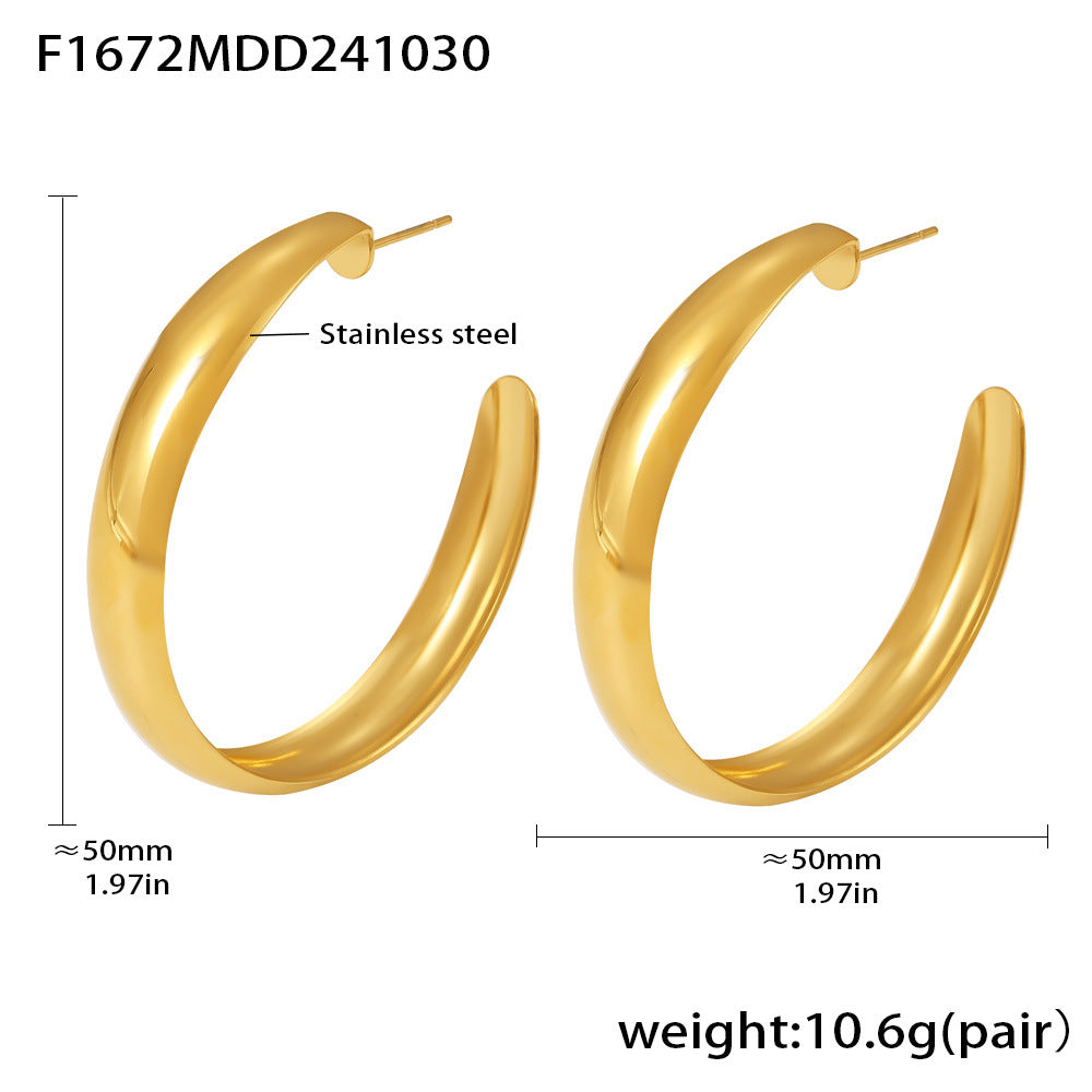 B廠-歐美誇張大圓圈耳環earring不鏽鋼鍍18k金時髦流行亮面耳飾「F1672」24.11-3