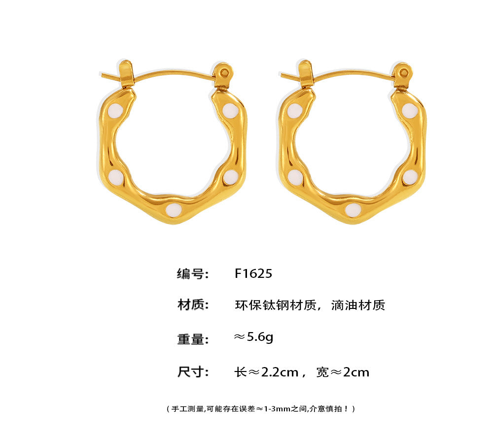 B廠-歐美氣質耳圈 幾何U形滴油耳環鈦鋼18K Gold Plated  PVD耳飾品女「F1625」24.09-2