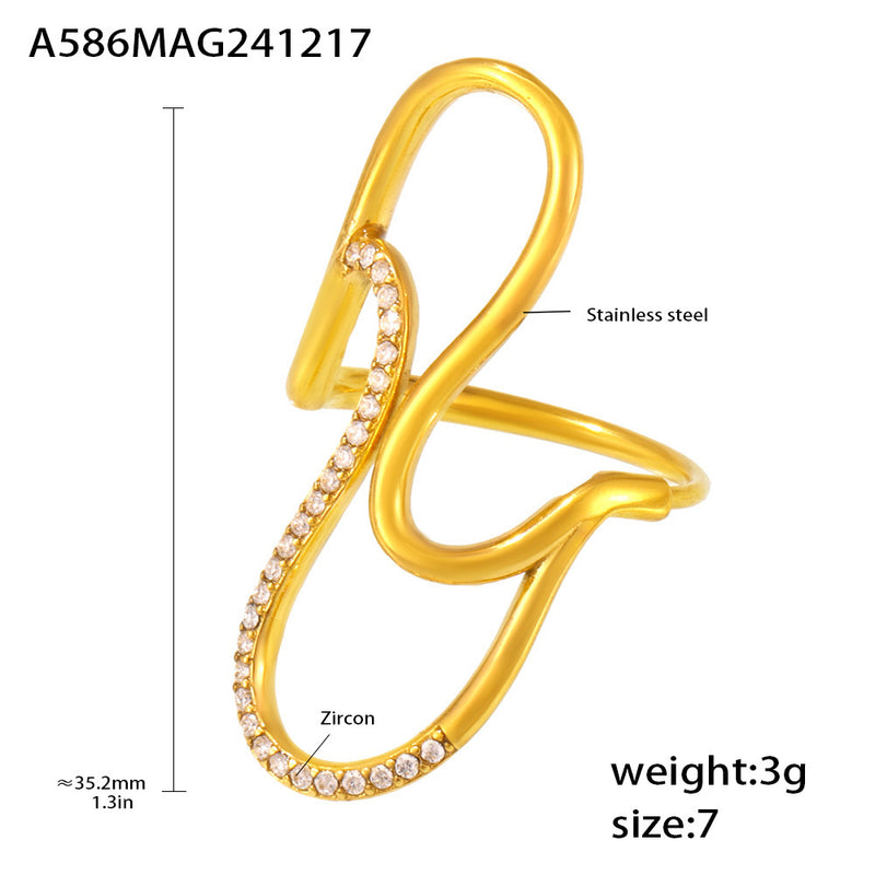 B廠-英國小眾品牌S線條鋯石開口戒指不鏽鋼18K真金時尚跨境飾品「A586」24.12-3