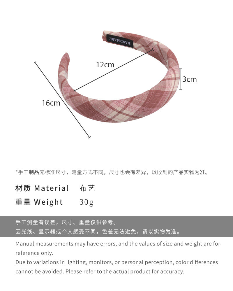 E廠-復古學院風格紋髮箍甜美百搭格子頭箍少女感寬邊海綿高顱頂頭箍女「26443」25.01-1