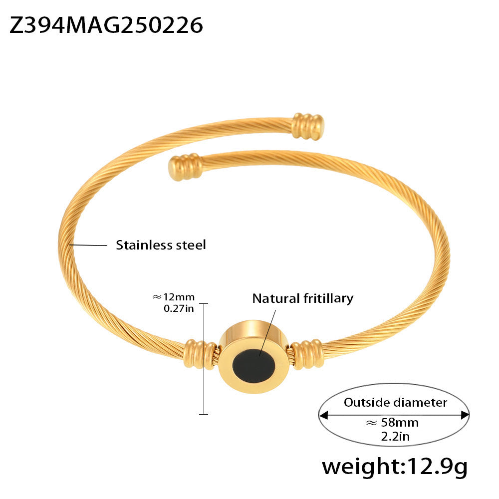 B廠-天然黑貝母開口手鐲個性流行手環不鏽鋼PVD電鍍18K真金飾品「Z394」25.03-1