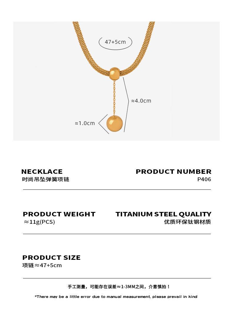 B廠-法式輕奢鏤空編織鏈條設計流蘇鋼珠吊墜鈦鋼項鍊西太后個性鎖骨鏈「P406」24.01-1 - 安蘋飾品批發