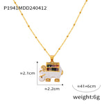 B廠-跨境新品混彩鑲鑽滴油大象銅鍍金吊墜鈦鋼項鍊女時尚輕奢百搭飾品「P1941」24.04-3