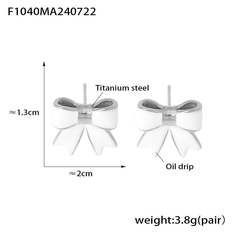 B廠-歐美風新款蝴蝶結滴油耳釘小眾甜美設計鈦鋼鍍18k金小香風耳飾女「F1040」24.07-4