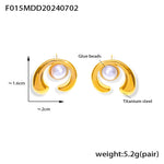 B廠-法式優雅半包珍珠鑲嵌鈦鋼耳環保色高級輕奢感耳釘冷淡風耳飾「F015」24.07-2