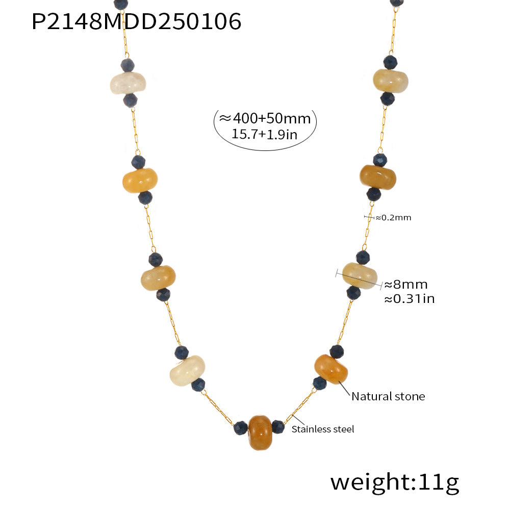 B廠-手工半珠碧璽天然石項鍊不鏽鋼電鍍18k金時尚輕奢頸鏈首飾「P2148」25.01-2