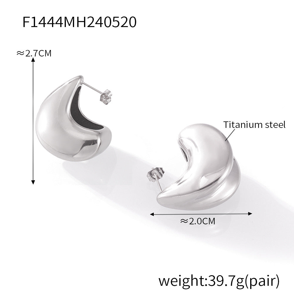 B廠-歐美跨境時尚通勤小眾創意水滴耳環獨特設計幾何鈦鋼耳飾 「F1444」24.05-4