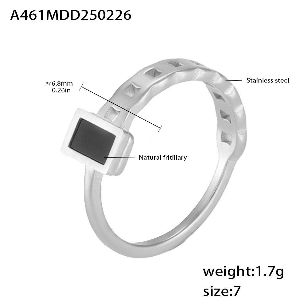 B廠-新款冷淡風黑色貝母長方鏈條戒指女不掉色個性時尚ins風潮「A461」25.03-1