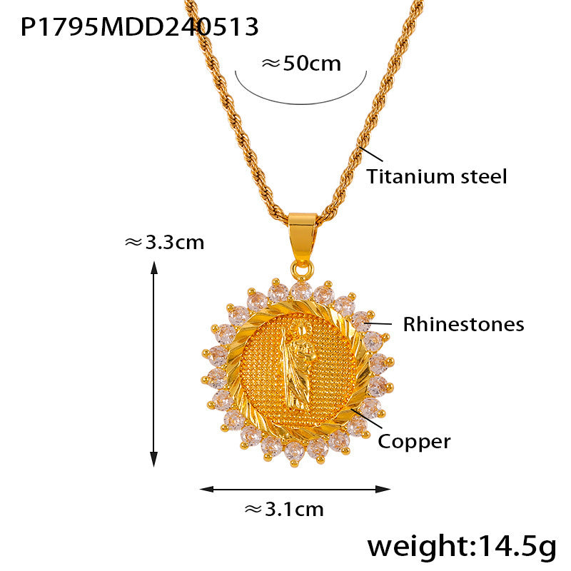 B廠-歐美時尚跨境宗教銅微鑲鋯石吊墜女性飾品個性聖母瑪利亞鈦鋼項鍊「P1795-P1797-8」24.05-4