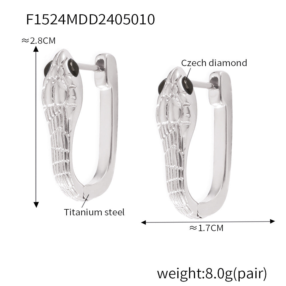 B廠-跨境歐美小眾設計蛇形耳飾時尚個性鈦鋼鍍金鑲鑽耳環網紅同款耳飾「F1524」24.05-3