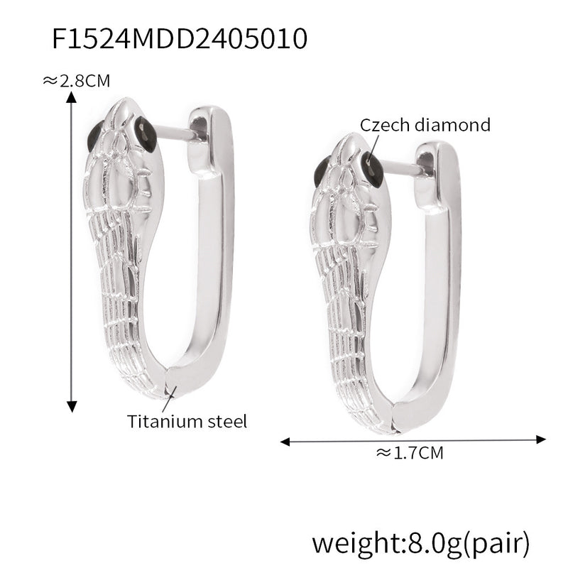 B廠-跨境歐美小眾設計蛇形耳飾時尚個性鈦鋼鍍金鑲鑽耳環網紅同款耳飾「F1524」24.05-3