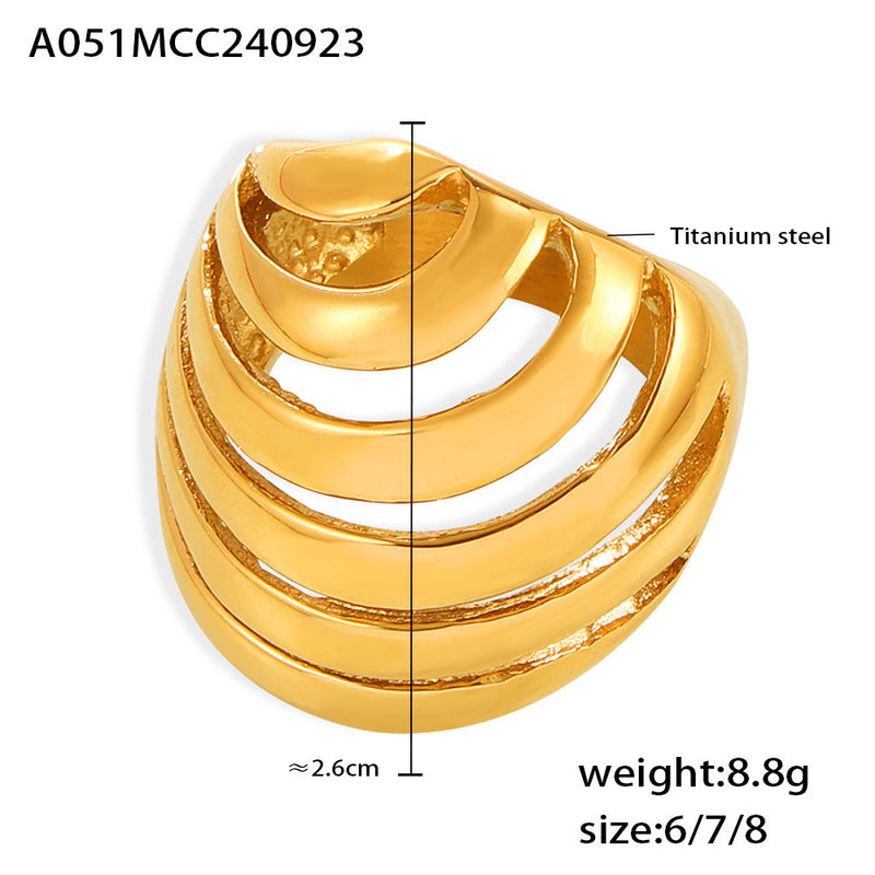 B廠-歐美小眾鏤空拼層戒指鈦鋼鍍18K金不掉色時尚個性食指戒跨境飾品「A051」24.09-4
