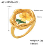 B廠-唯美小眾滴油乾花戒指輕奢感冷淡風植物花卉不鏽鋼食指戒女「A951」24.10-4