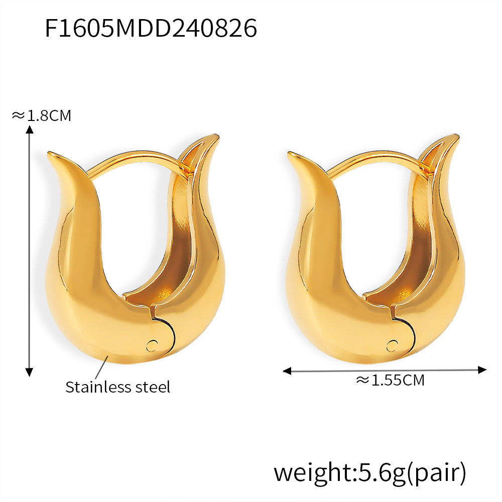 B廠-歐美ins風不鏽鋼U型18K真金電鍍個性輕奢感鬱金香耳飾簡約耳飾品「F1605」24.08-5