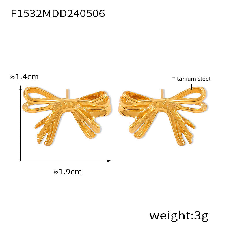 B廠-韓版輕奢風蝴蝶結耳環耳釘小眾線條設計感氣質不鏽鋼鍍真金「F134」24.12-4