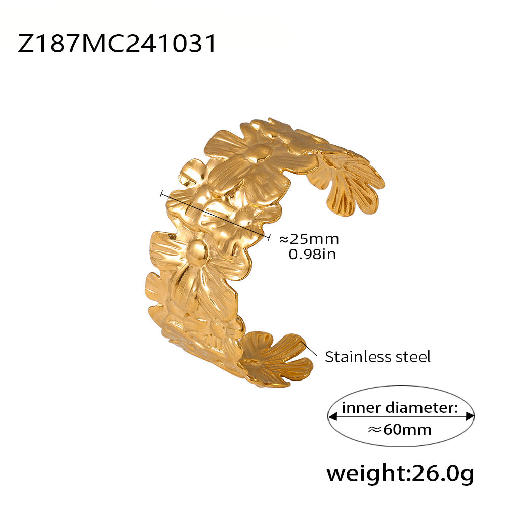 B廠-歐美熱銷款誇張花朵花瓣開口手鐲不鏽鋼鍍18K真金跨境專供「Z187」24.11-2