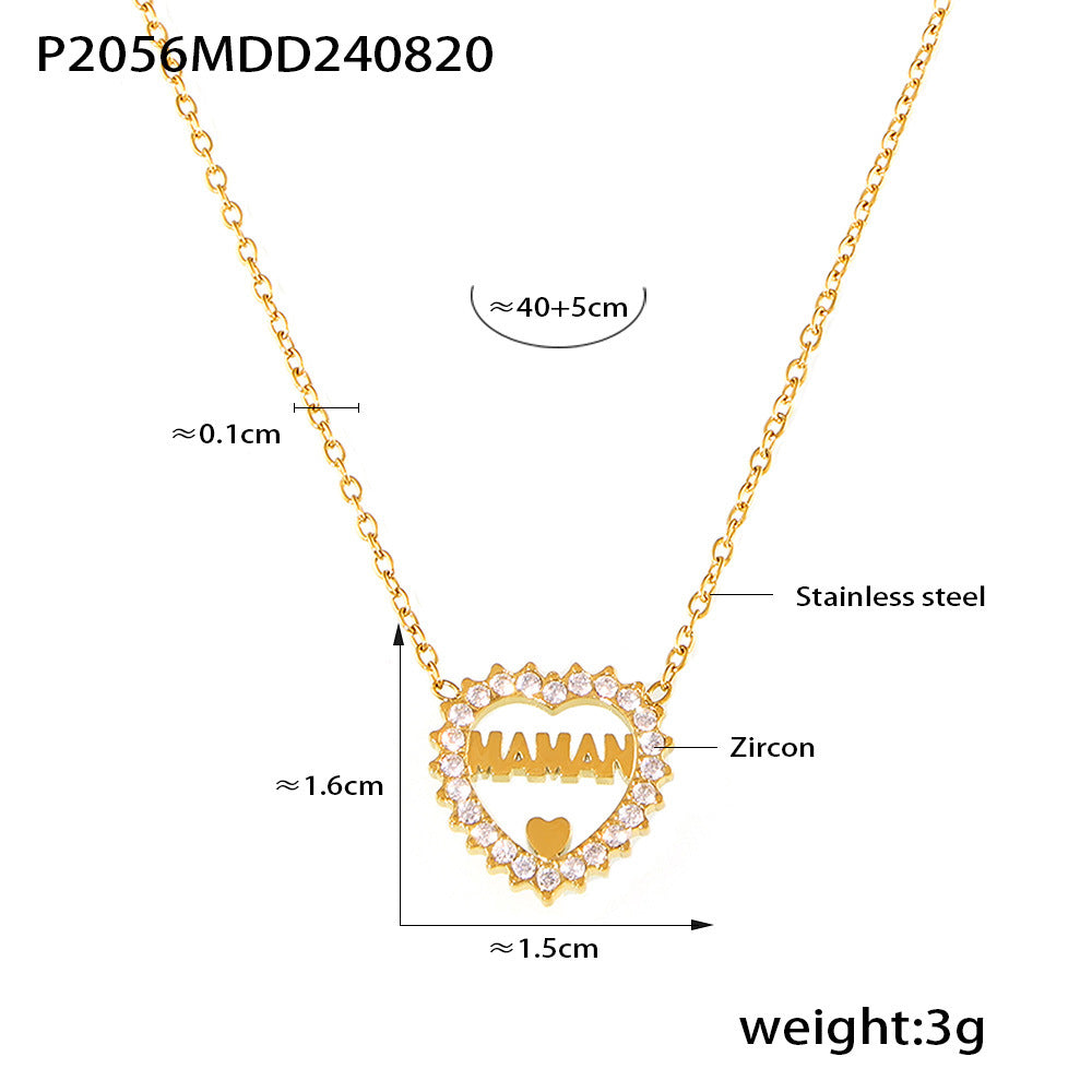 B廠-歐美風精緻鎖骨鏈心形鏤空鑲鋯石字母吊墜項鍊不鏽鋼可疊戴送女友「P2025-P2056」24.08-4