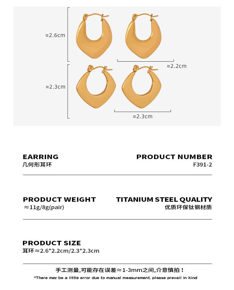 B廠-法式輕奢幾何U型桃心耳環鈦鋼18k金個性氣質耳扣耳飾高級感飾品女「F391-2」23.12-1 - 安蘋飾品批發