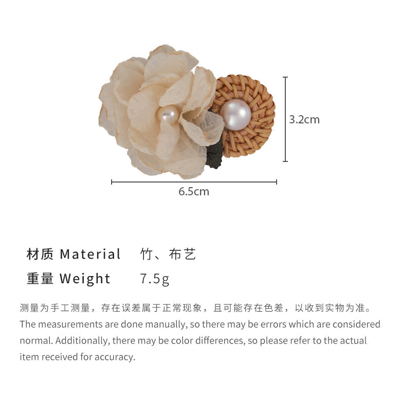 E廠-度假風氛圍感頭飾花朵竹編手工幾何鴨嘴夾瀏海髮夾側邊夾拍照配飾「25595」24.06-3