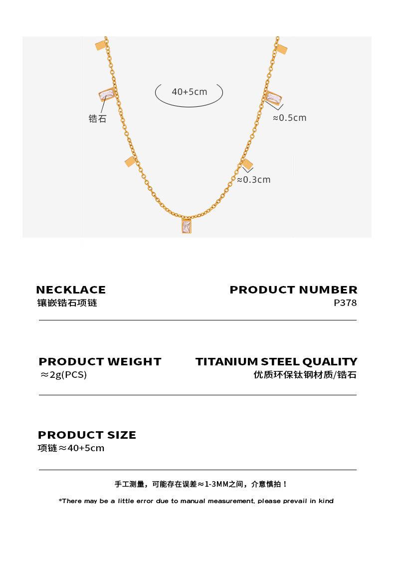 B廠-ins小方牌吊墜鑲嵌鋯石設計鈦鋼項鍊西太后百搭個性氣質鎖骨鏈女「P378」23.12-3 - 安蘋飾品批發