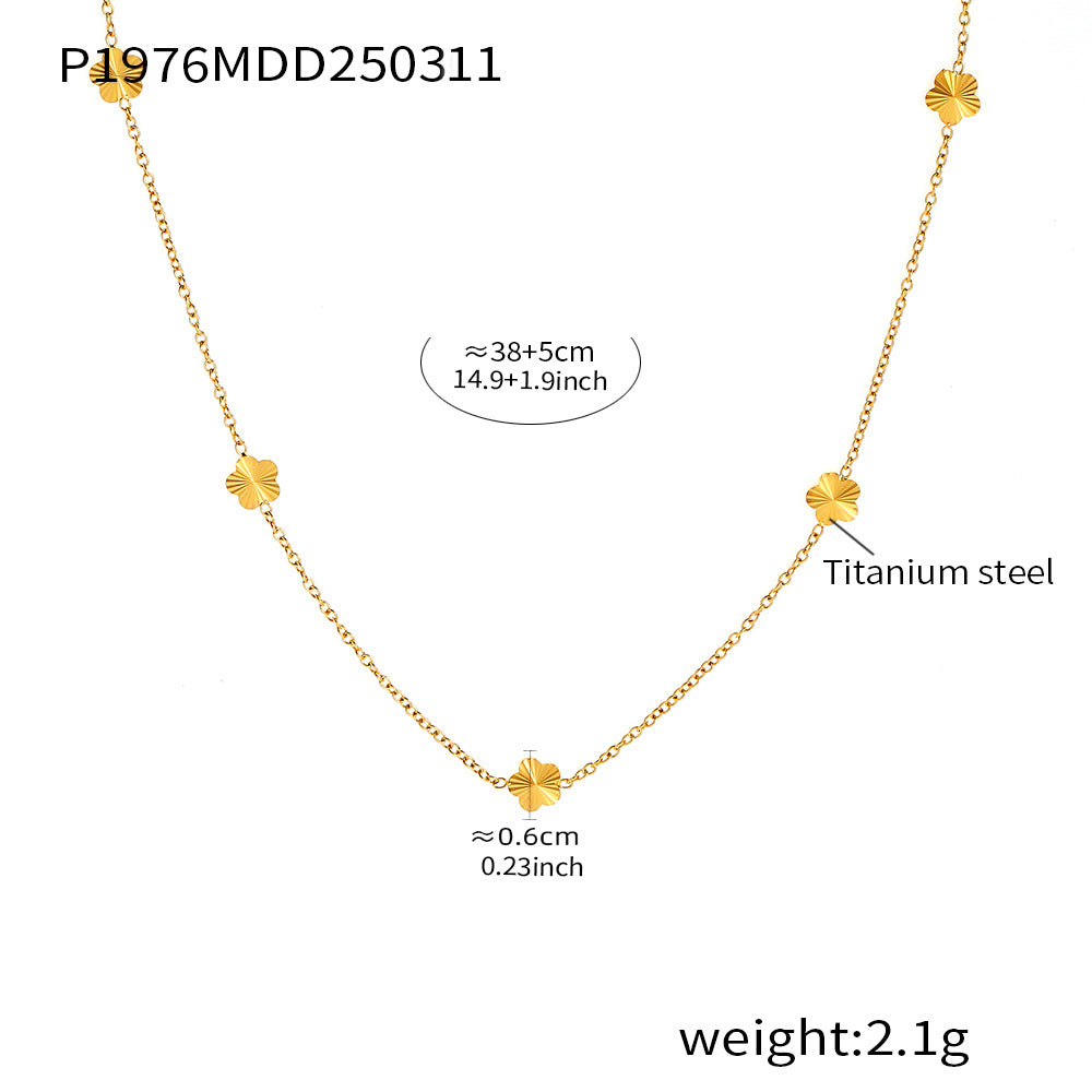 B廠-小花朵鎖骨鏈流蘇耳環套裝不鏽鋼PVD鍍18K真金氣質時尚首飾「P1976-F1421」25.03-2