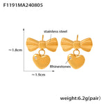 B廠-跨境新款愛心褶皺蝴蝶結微鑲鑽玻璃石耳釘簡約氣質不鏽鋼鍍金耳飾「F1191-F1192-F1193」24.08-2