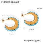 B廠-歐美復古彩色天然石手工串珠耳環時尚小眾百搭鈦鋼C型鍍18k金耳飾「F976-F1490」24.06-3