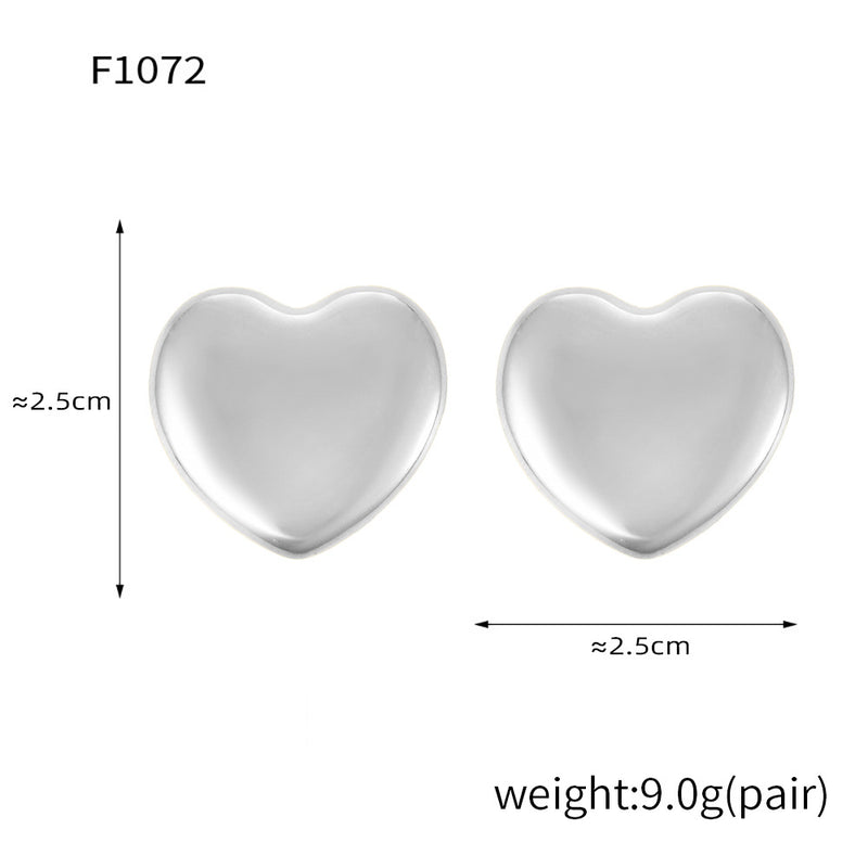 B廠-赫本風鑲鑽桃心耳環耳釘時尚簡約不鏽鋼電鍍18K金愛心耳飾「F030」24.12-4