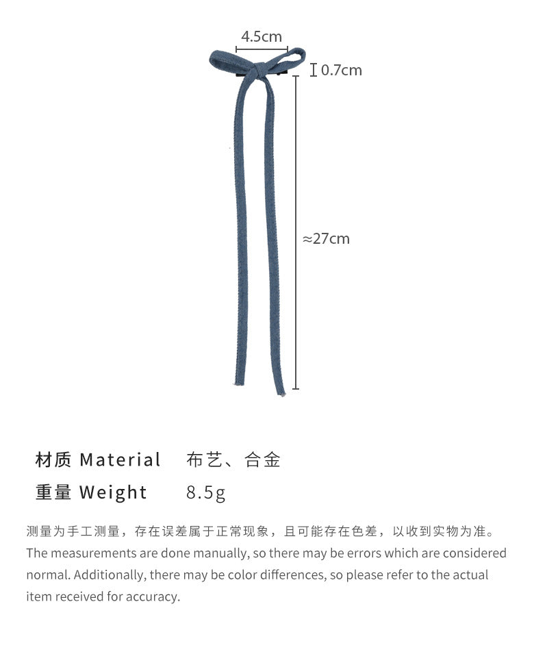 E廠-網紅同款髮飾復古牛仔布藝手工蝴蝶結絲帶鴨嘴夾髮夾側邊夾飄帶夾「25597」24.06-3