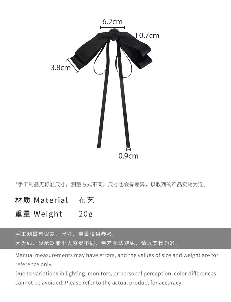 E廠-韓國復古黑色山茶花飄帶髮夾2025新款後腦勺蝴蝶結盤髮頭飾頂夾女「26607」25.03-1