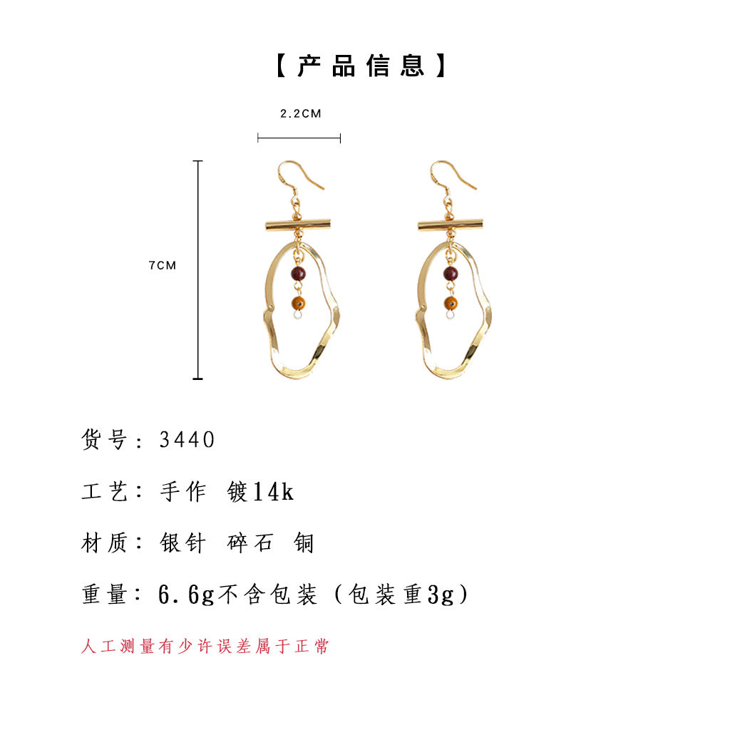 A廠-中古風誇張不規則鏤空手工藝秋冬高級感耳飾復古設計感宮廷風耳環女「3440」24.05-2