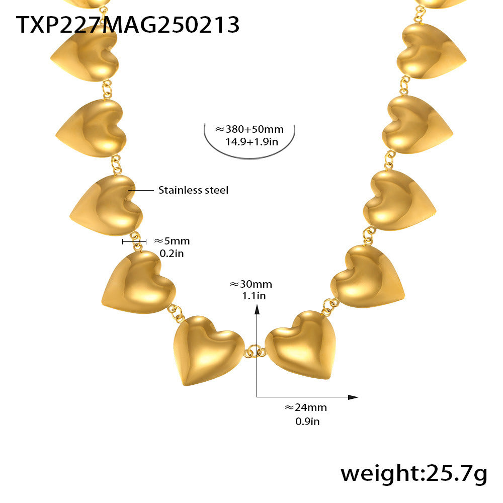 B廠-歐美跨境時髦愛心拼接鏈條項鍊手鍊套裝誇張時尚飾品不掉色「TXE227-TXP227」25.02-2