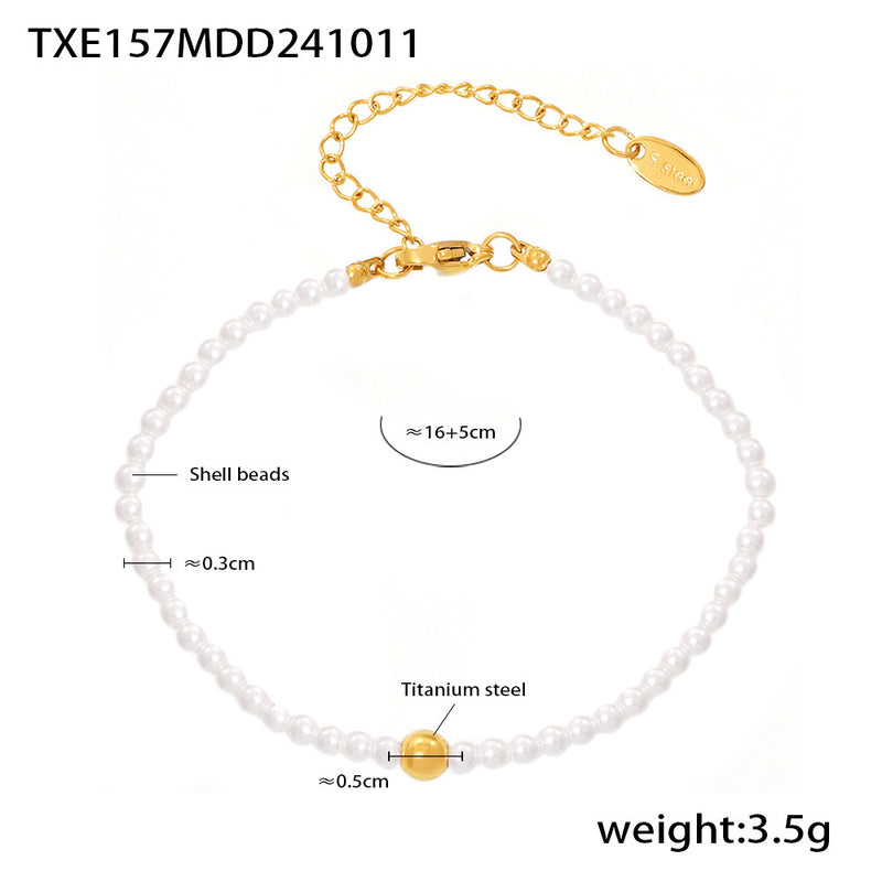 B廠-巴洛克貝珠項鍊手鍊女輕奢小圓球鈦鋼吊墜choker甜美套裝「TXP157-TXE157」24.10-3