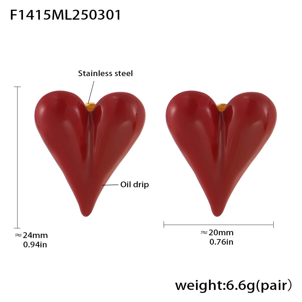 B廠-砝碼彩釉桃心耳釘ins小眾愛心耳飾女不鏽鋼PVD電鍍工廠「F1415」25.03-1