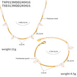 B廠-時尚通勤簡約百搭鈦鋼鍍金套裝小眾風淡水珍珠設計溫柔手鍊項鍊女「E013-P013」24.04-3