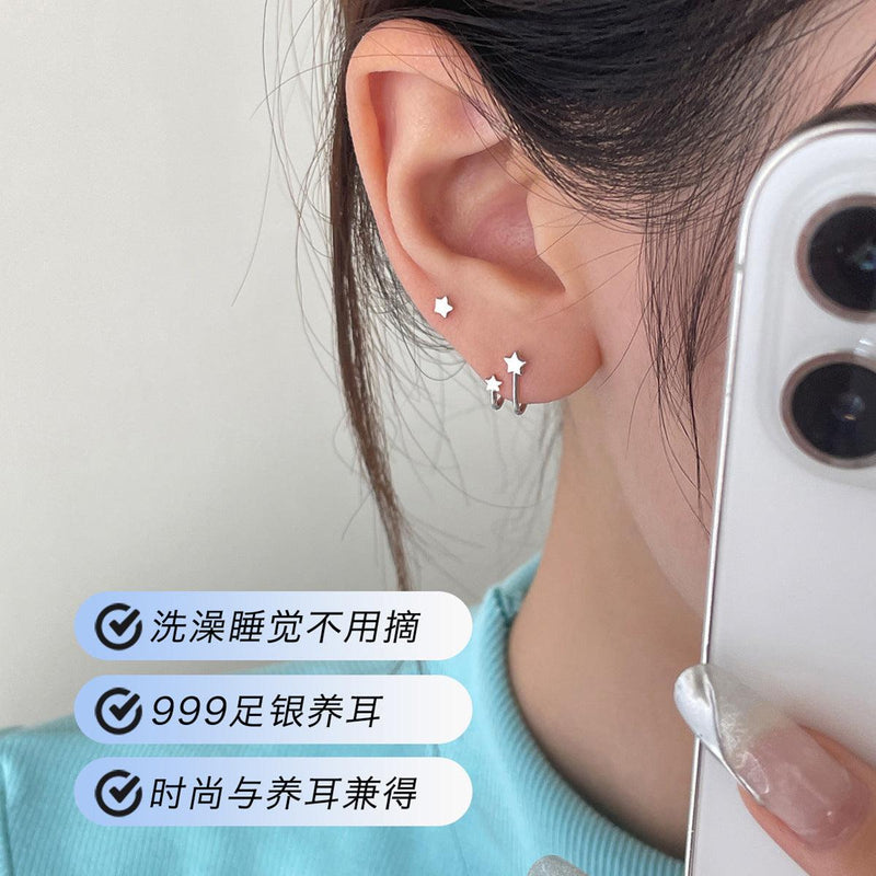 C廠-簡約新款星星耳釘女999純銀小眾設計高級感氣質甜酷不對稱耳飾「EH-2180」23.05-3 - 安蘋飾品批發