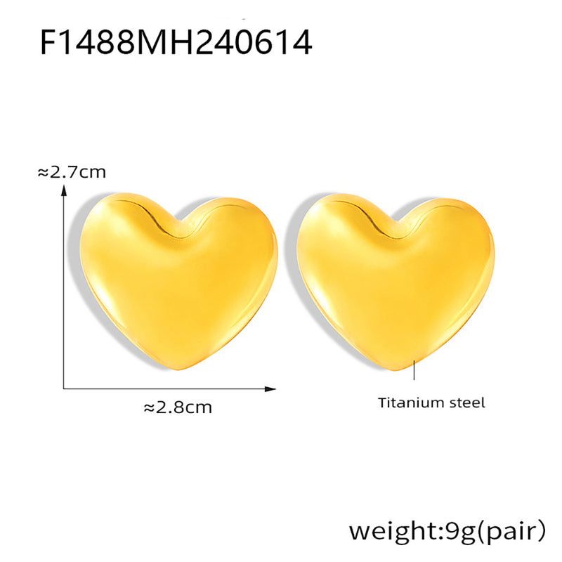 B廠-赫本風鑲鑽桃心耳環耳釘時尚簡約不鏽鋼電鍍18K金愛心耳飾「F030」24.12-4