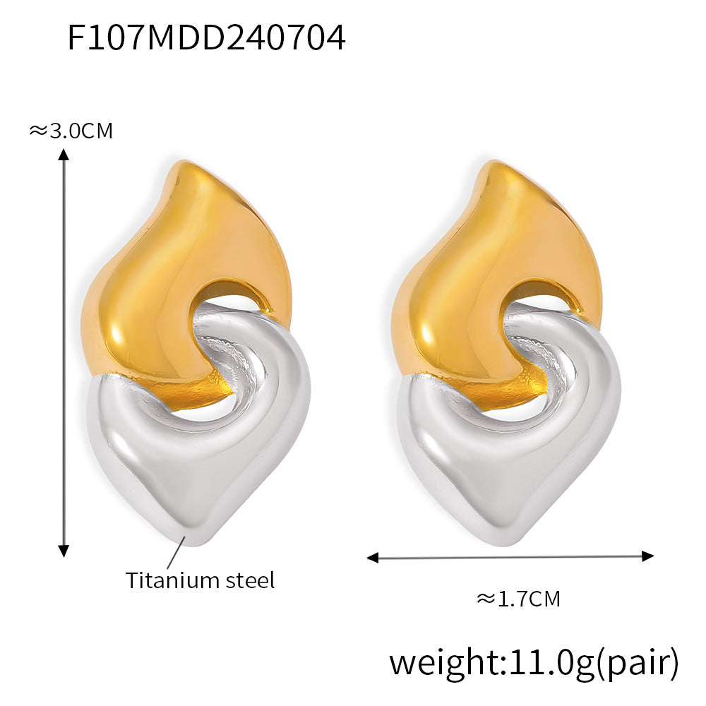 B廠-不鏽鋼電鍍18K真金幾何形間金耳環耳釘誇張時髦鈦鋼耳飾品「F107」25.01-2