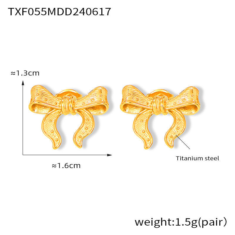 B廠-韓版輕奢風蝴蝶結耳環耳釘小眾線條設計感氣質不鏽鋼鍍真金「F134」24.12-4