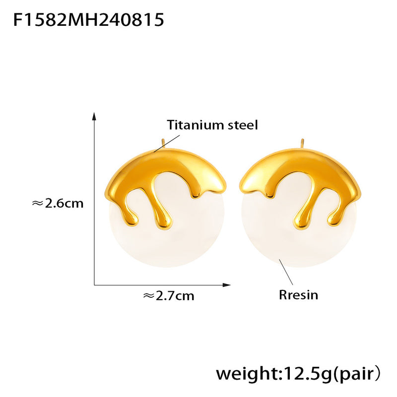 B廠-歐美時尚新款圓形冰淇淋造型樹脂耳釘個性小眾耳飾 鈦鋼鍍18K金「F1582」24.08-4
