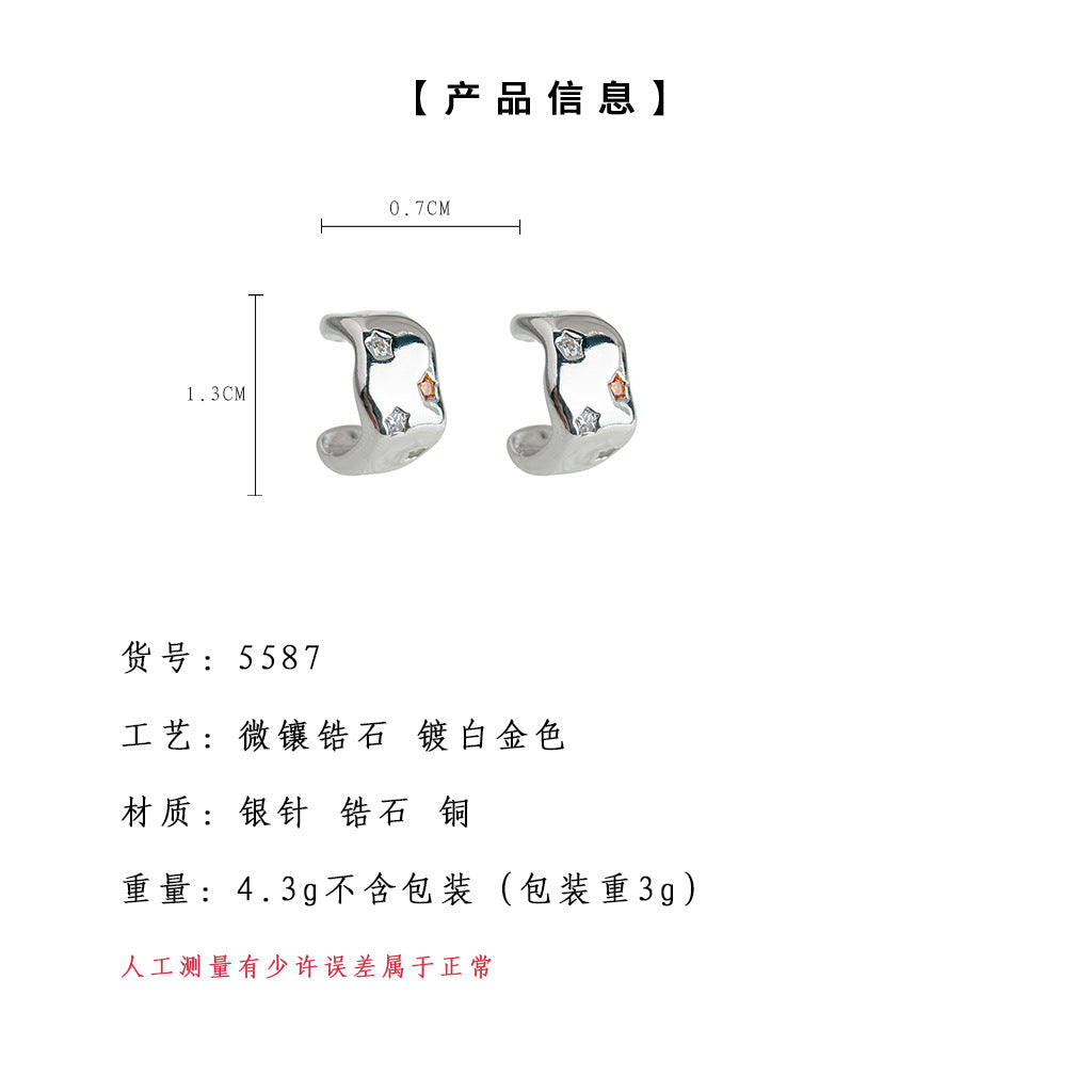 A廠-實物很美~很高級感個性甜酷風925銀針微鑲彩鋯石幾何耳環工廠耳飾批發「5587」25.03-1