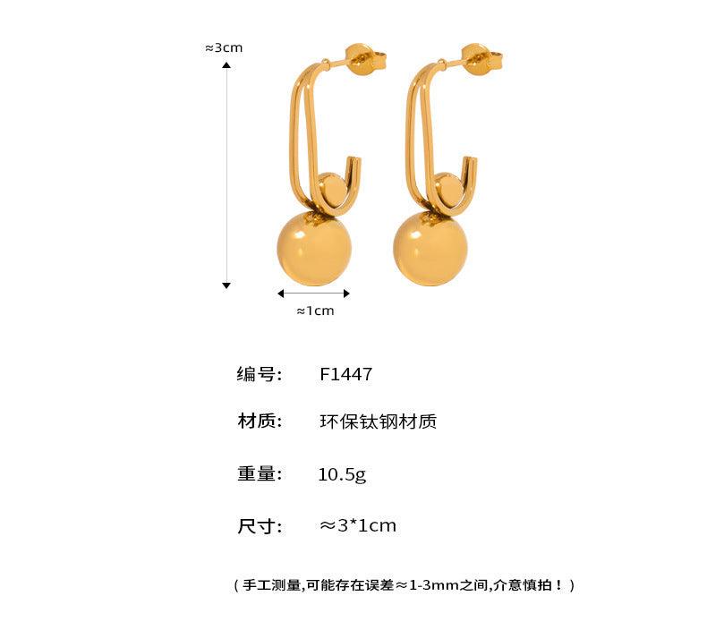 B廠-歐美新款個性小眾設計感鈦鋼鍍金圓珠吊墜不規則簡約耳環飾品批發「F1447」24.03-3 - 安蘋飾品批發