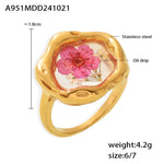 B廠-唯美小眾滴油乾花戒指輕奢感冷淡風植物花卉不鏽鋼食指戒女「A951」24.10-4