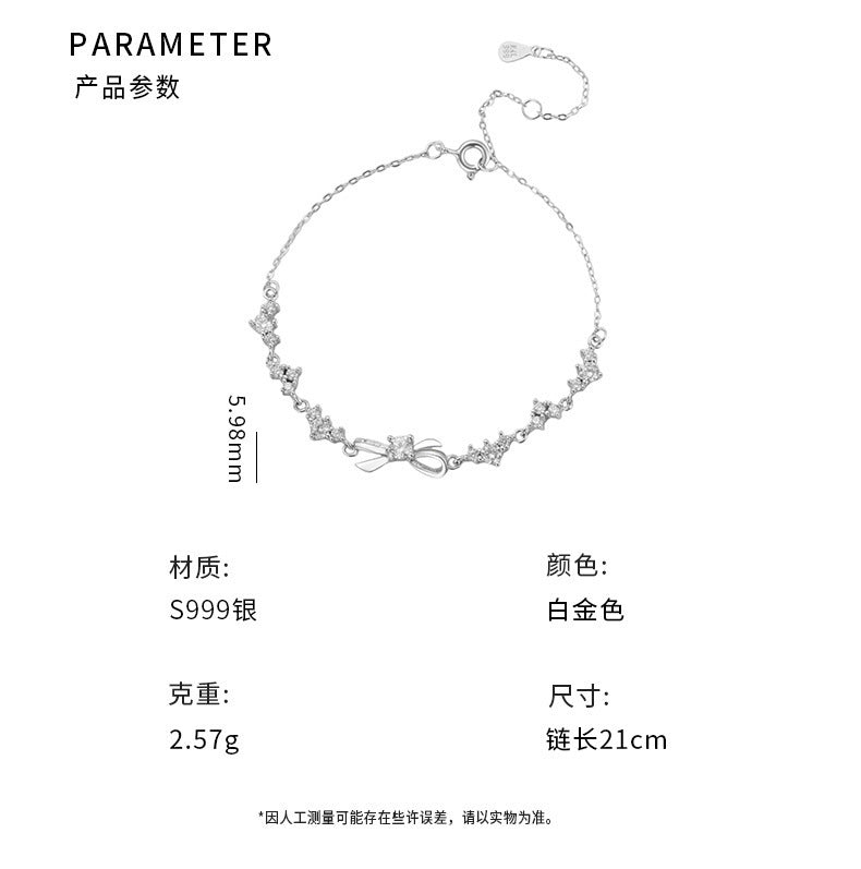 D廠-S999腳銀蝴蝶結鋯石愛心手鍊甜美秋冬氣質小眾閨蜜手飾「YC5475SL」25.01-1