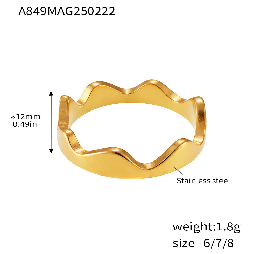 B廠-波浪線指環ins極簡冷淡風素戒素圈戒指不鏽鋼鍍18K真金首飾「A849」25.02-3